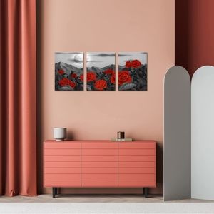 3-Piece Red Roses Canvas Art | Modern Floral Wall Decor